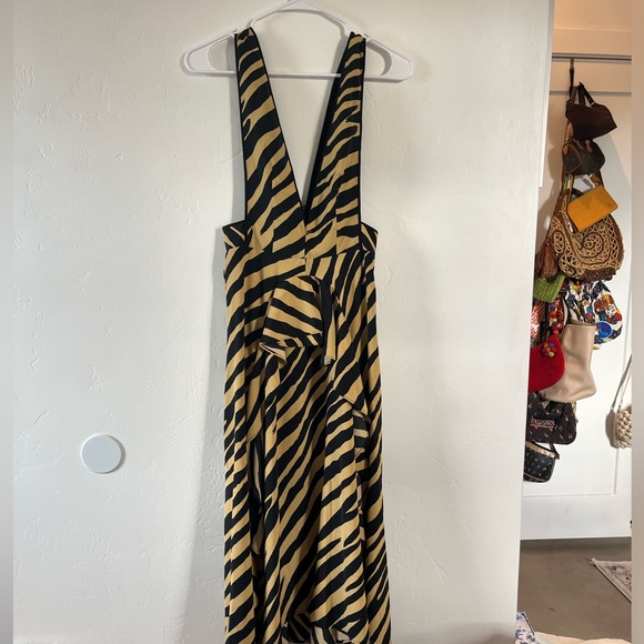 NWT Topshop Midi Tiger Print Zebra Print Pinafore Ruffle Dress 4 - Picture 3 of 12